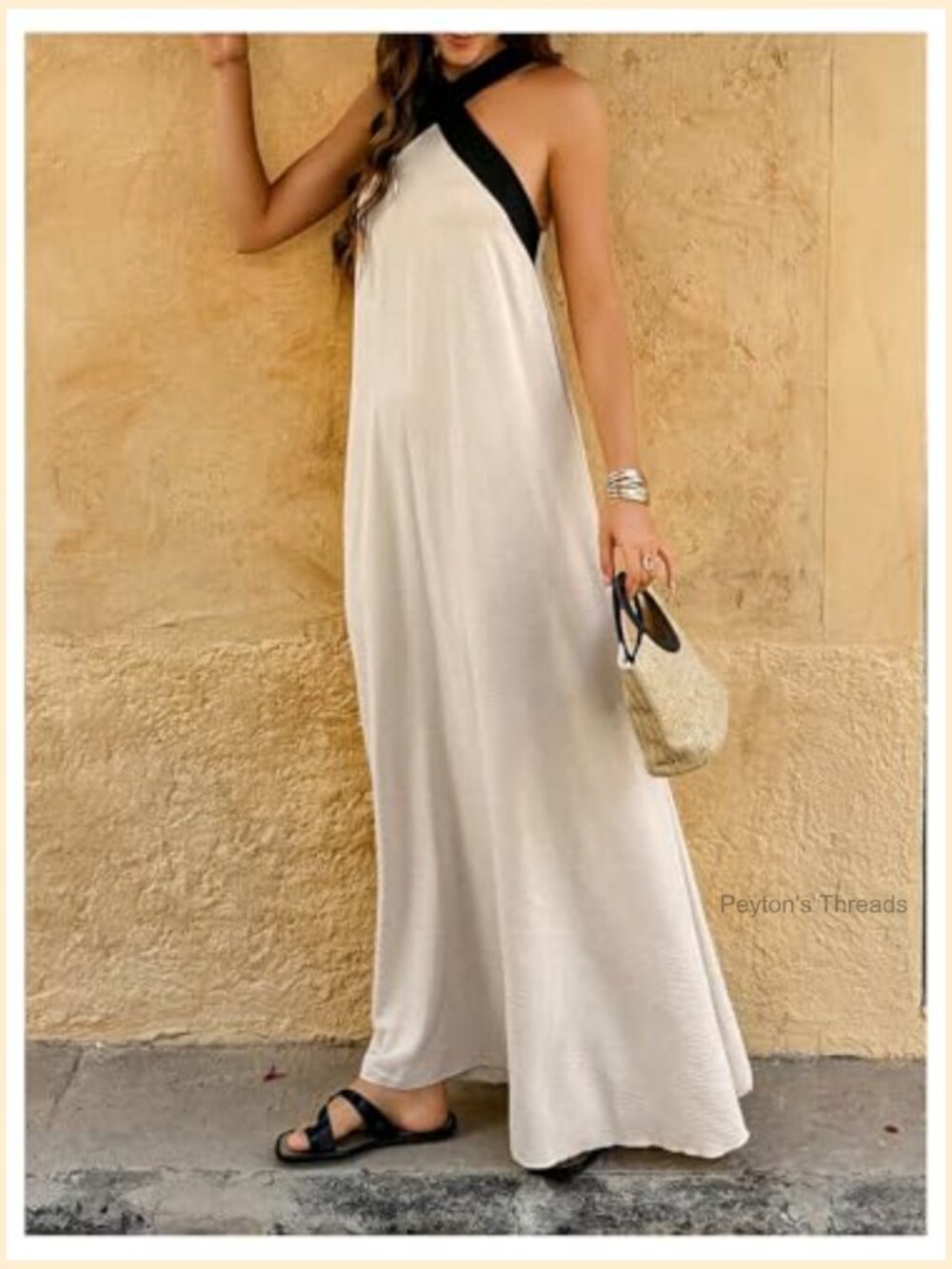 Women's Criss Cross Sleeveless Flowy Maxi Dress Beach Vacation - Picture 3 of 5